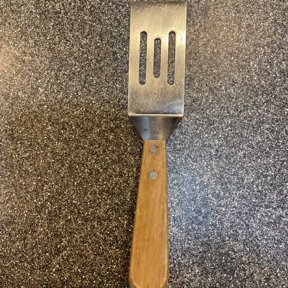 Pampered Chef Mini Serving Spatula 7-3/4" Slotted Stainless Wood Handle 4456 - Picture 1 of 5